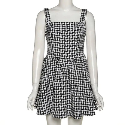 One Word Backless Houndstooth Slim Dress