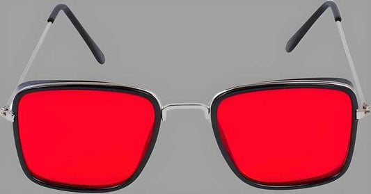 Unisex Red Silver Retro Square Sunglass