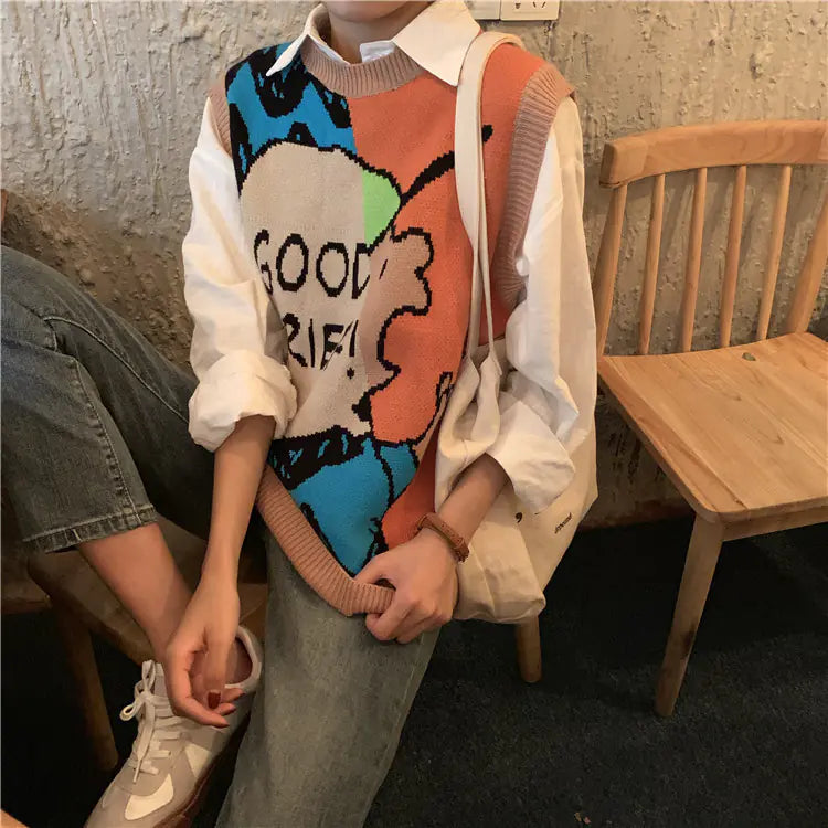 Chic Retro Two-Piece Set with White Shirt and Vest