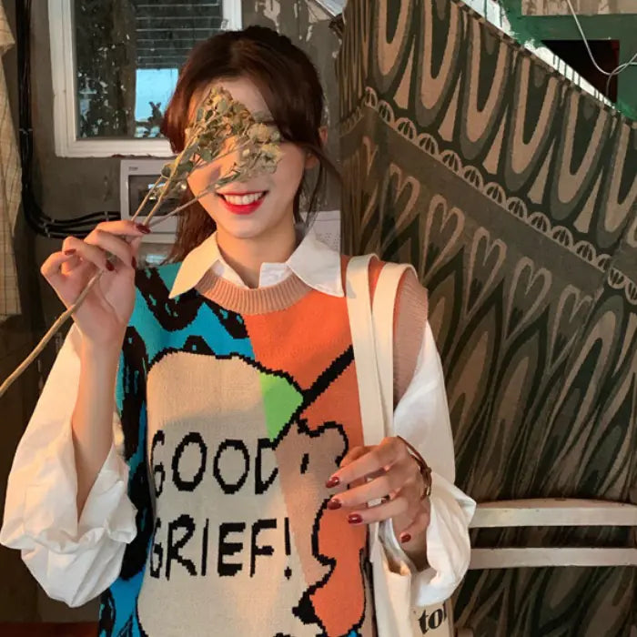 Chic Retro Two-Piece Set with White Shirt and Vest