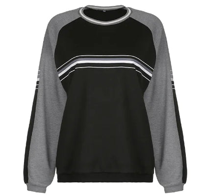 Women's Casual Loose-Fit V-Neck Striped Pullover