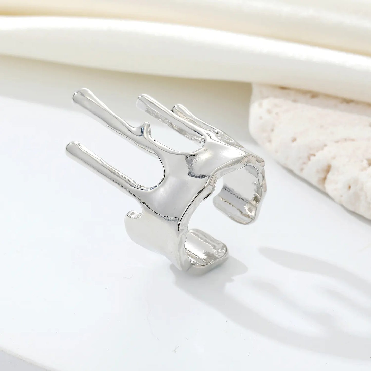 Women's Adjustable Lava Crown Texture Ring