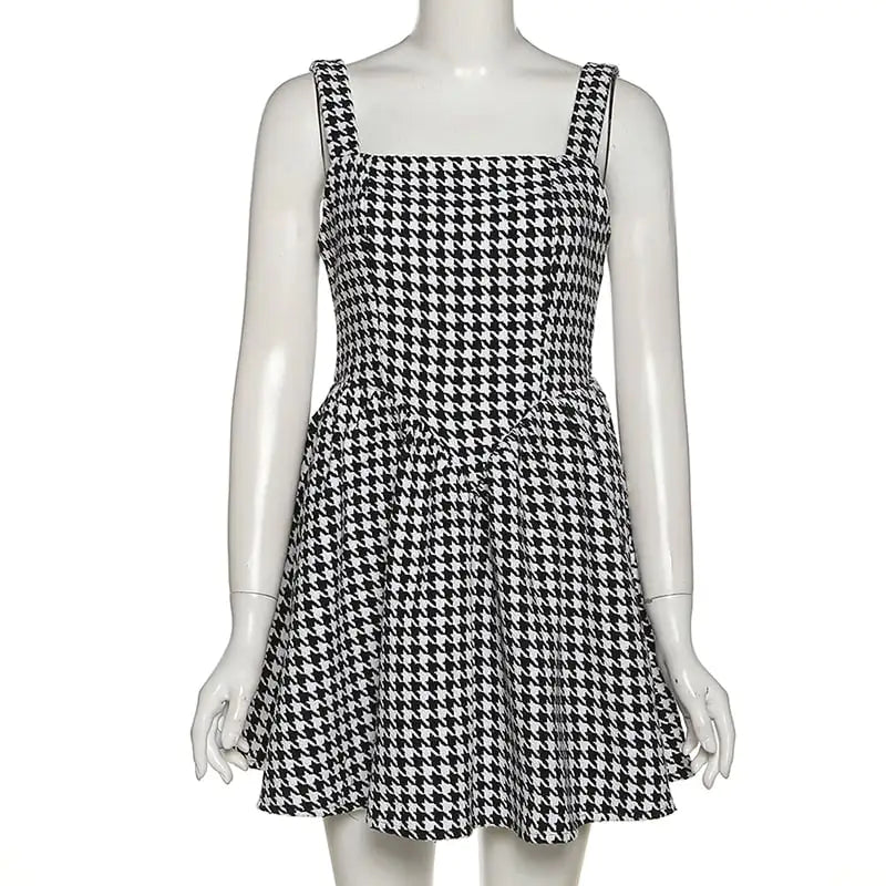 One Word Backless Houndstooth Slim Dress