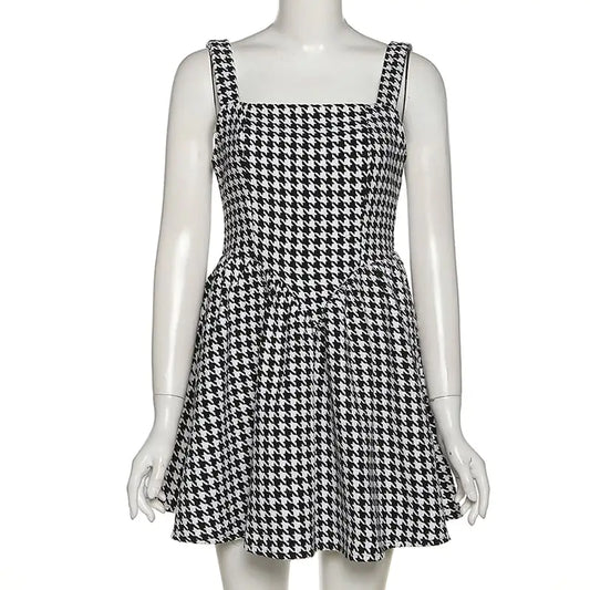 One Word Backless Houndstooth Slim Dress