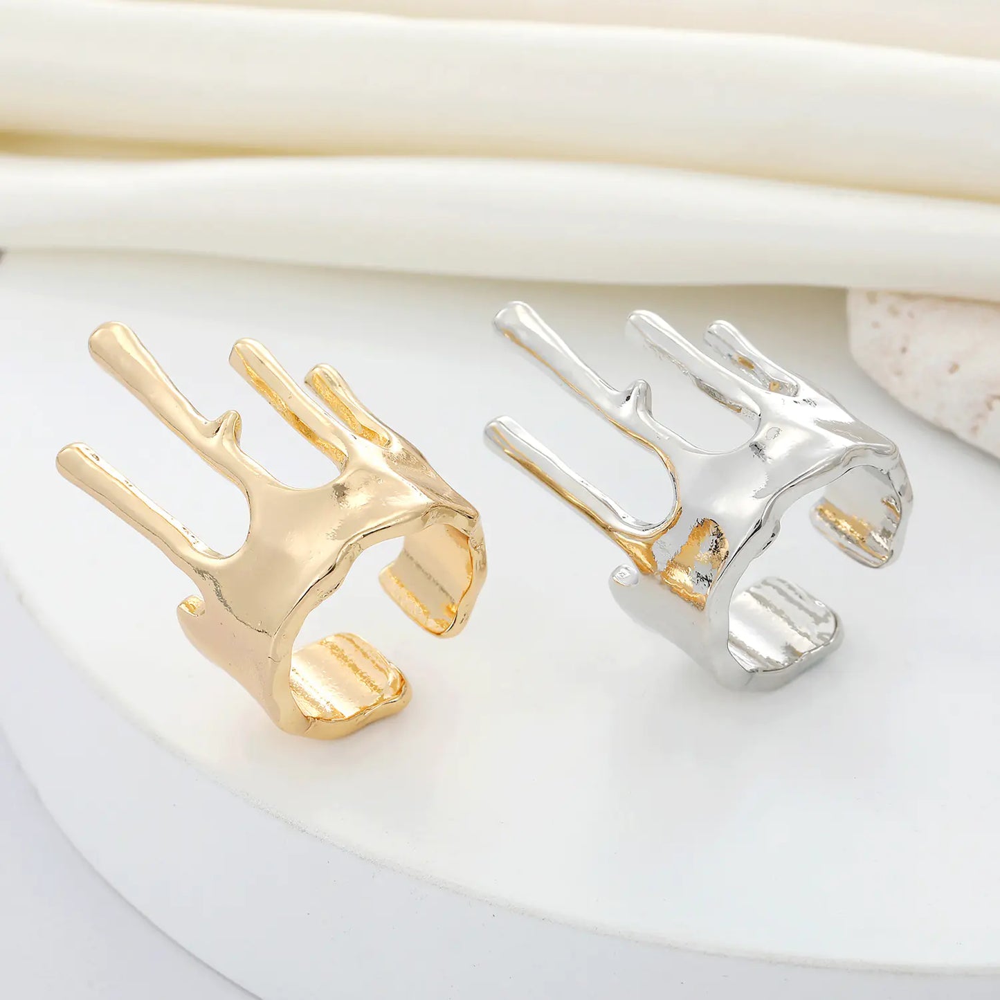 Women's Adjustable Lava Crown Texture Ring