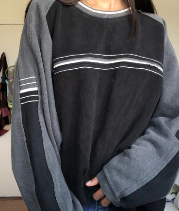 Women's Casual Loose-Fit V-Neck Striped Pullover